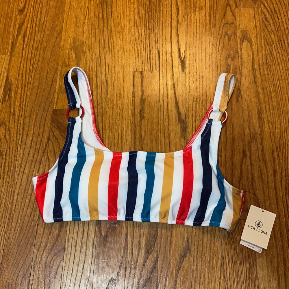 Volcom Scoop Neck Striped Bikini Top